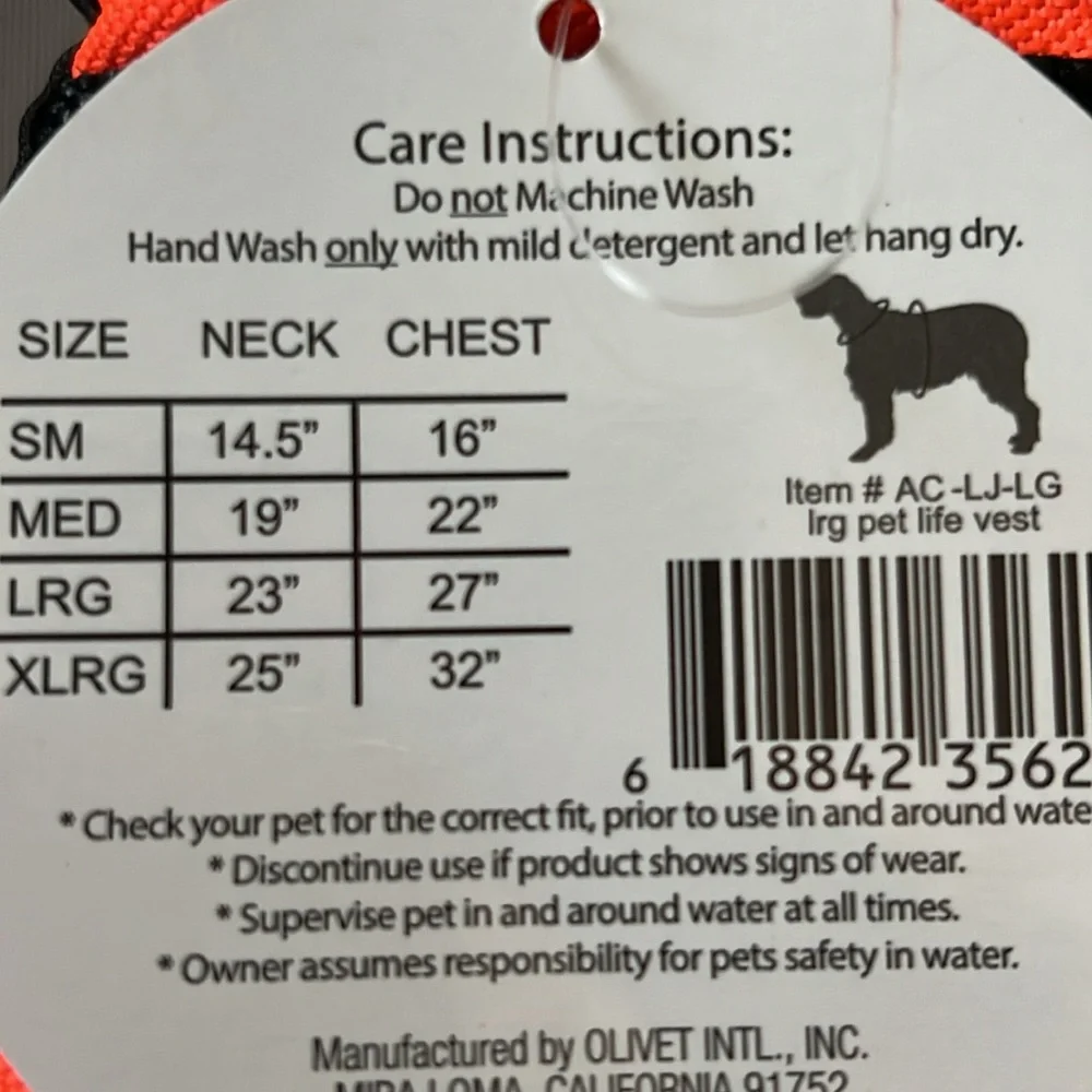 Pet life vest NWT size large for dogs, neck 23” and chest are 27”
